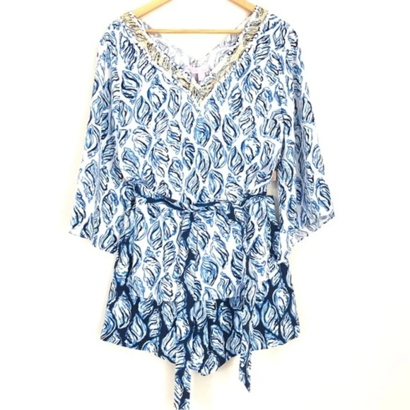 Lilly Pulitzer size 2 absolutely gorgeous shell top with beading detail and tie - Picture 1 of 4